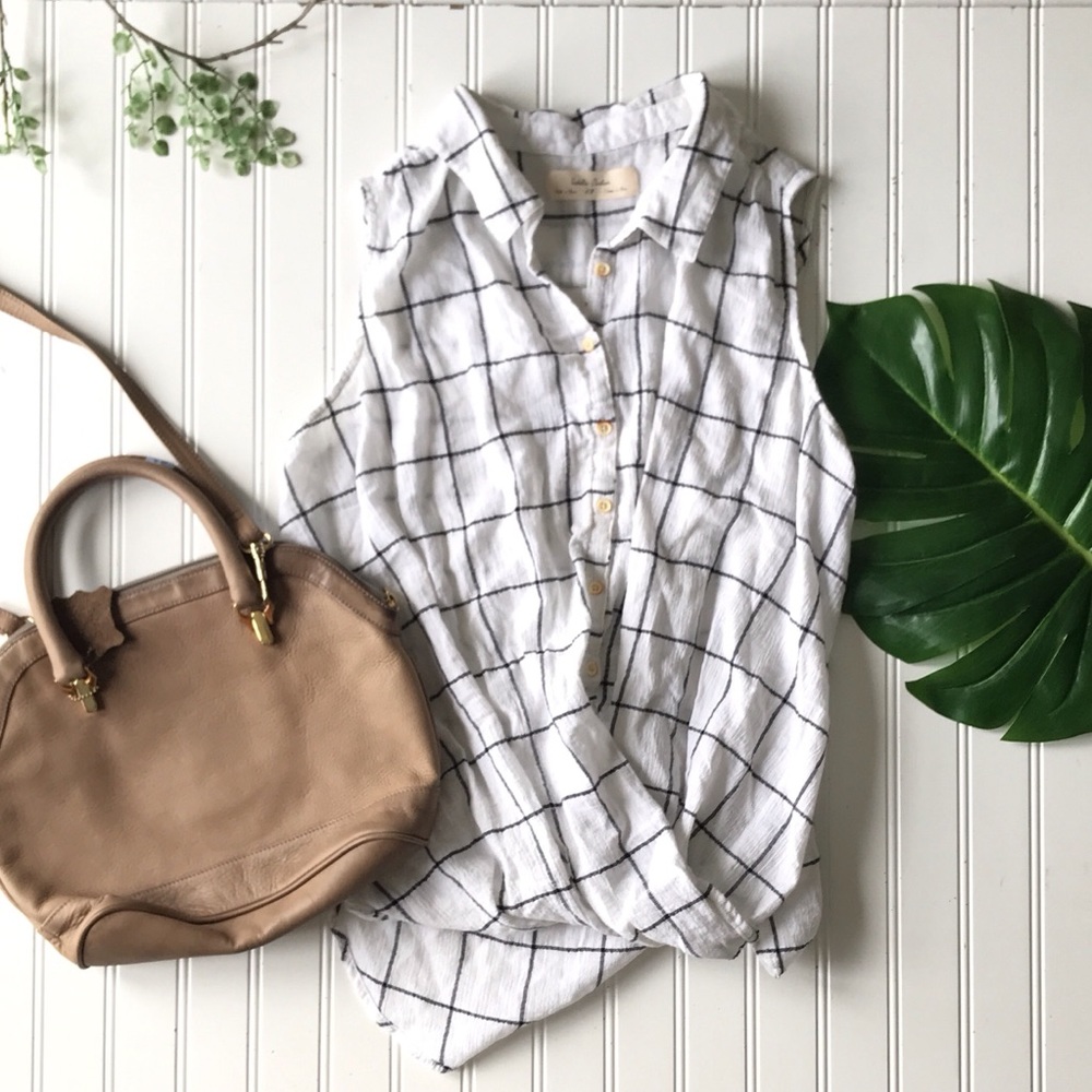 Anthropologie Isabella Sinclair windowpane top white black